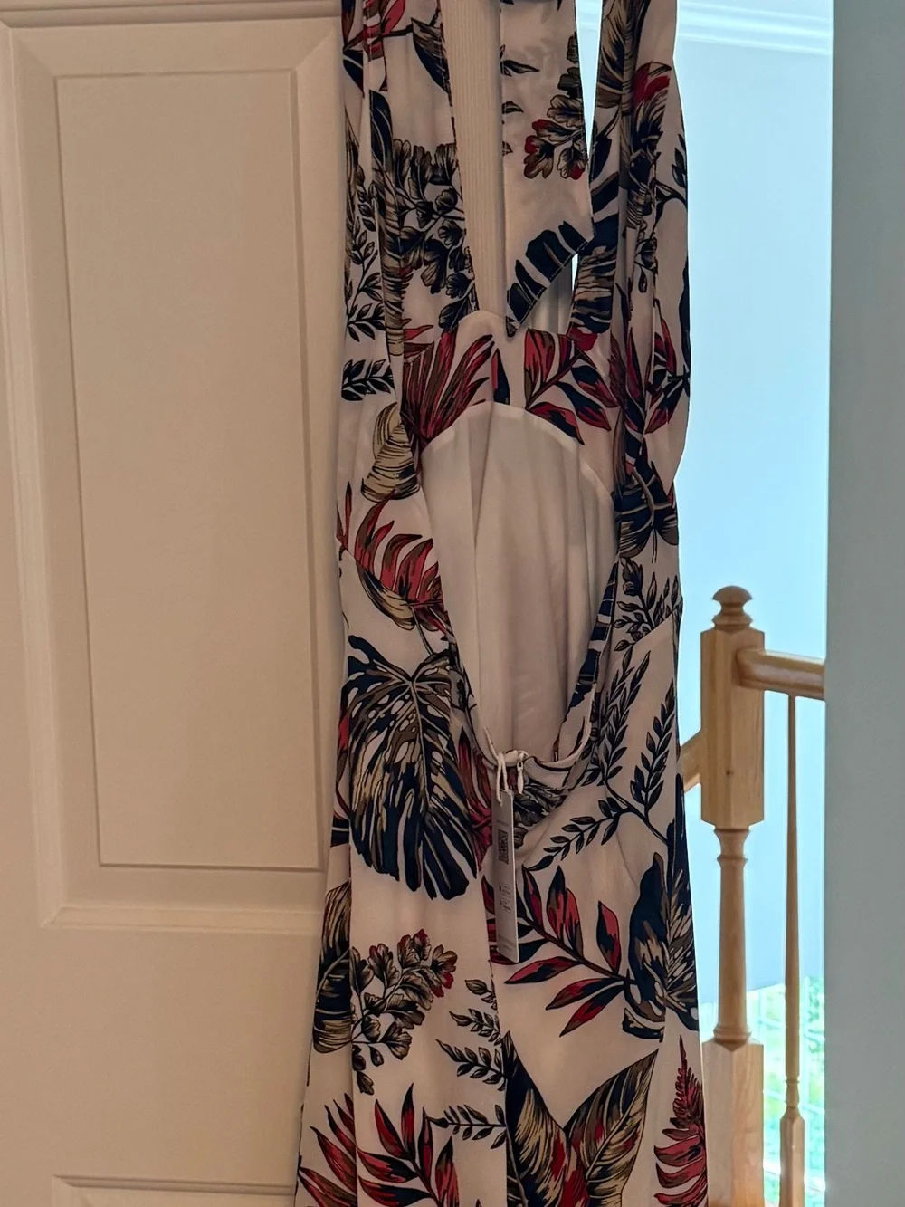 Cupshe White Maxi Dress with Red, Navy & Olive Leaf Print - Picture 2 of 5